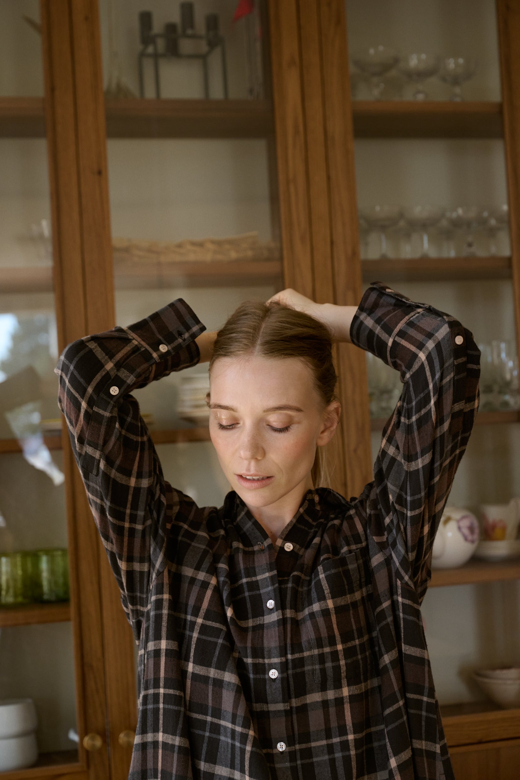 Floret Check skjortekjole - brun/sort